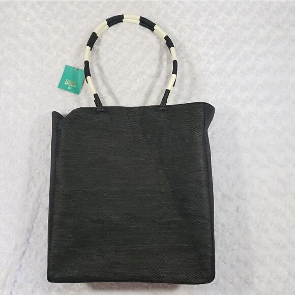 Limited Edition Tabitha Brown Woven Palm Tote Handbag Black - Picture 2 of 6